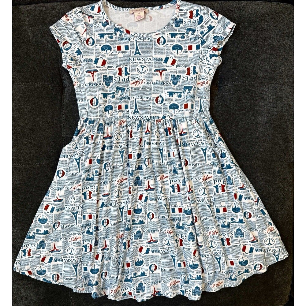 Emma & Elsa Girls 12 Pocket Twirl Dress/Newspaper/Business Print